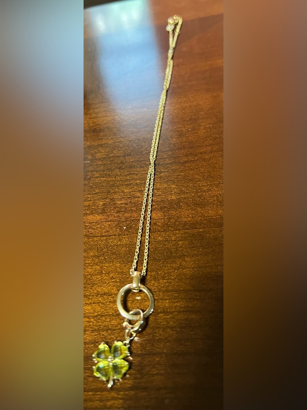 Fossil Gold-Tone Necklace with Green Crystal Clover Pendant